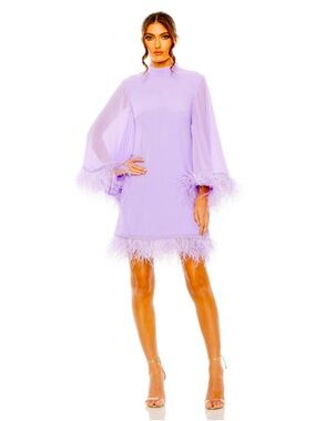 NWT Mac Duggal IEena 11439 Feather Trim  Chiffon Mini Dress Size 4